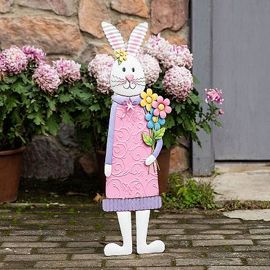 Glitzhome 36"H Metal Bunny Girl Yard Stake