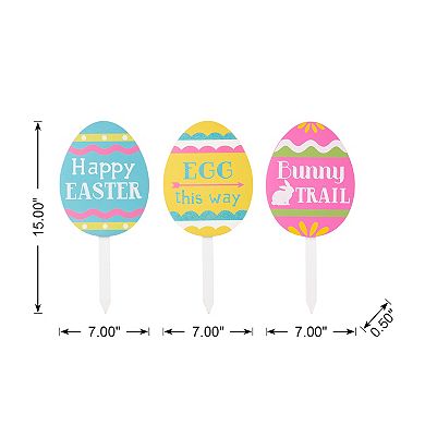Glitzhome Set of 3 15"H Multi-color Wooden Easter Egg Yard Stake