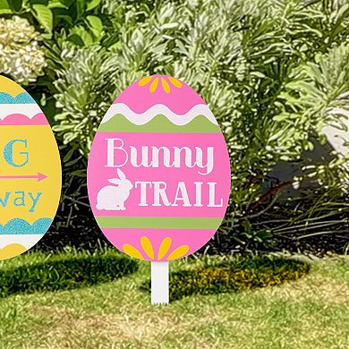 Glitzhome Set of 3 15"H Multi-color Wooden Easter Egg Yard Stake