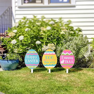 Glitzhome Set of 3 15"H Multi-color Wooden Easter Egg Yard Stake