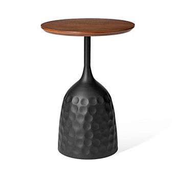 Glitzhome Metal Wine Bottle Shaped Accent Table With Wooden Top