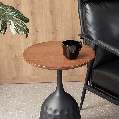 Glitzhome Metal Wine Bottle Shaped Accent Table With Wooden Top