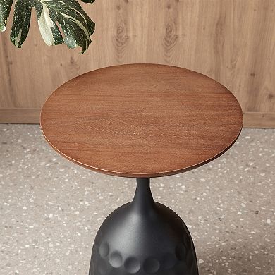Glitzhome Metal Wine Bottle Shaped Accent Table With Wooden Top