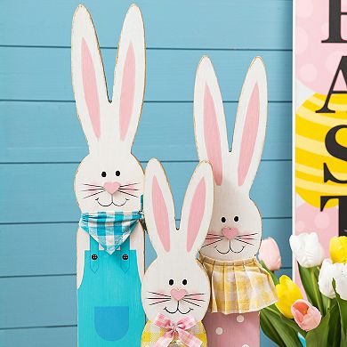 Glitzhome 30"H Unique Charming Easter Wooden Bunny Family Standing Decor