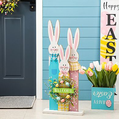 Glitzhome 30"H Unique Charming Easter Wooden Bunny Family Standing Decor