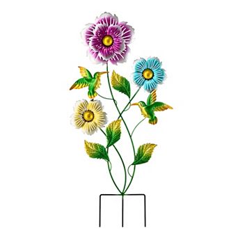 Glitzhome 34"H Garden Flower and Hummingbird Yardstake