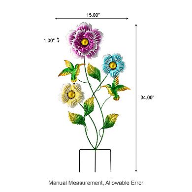 Glitzhome 34"H Garden Flower and Hummingbird Yardstake