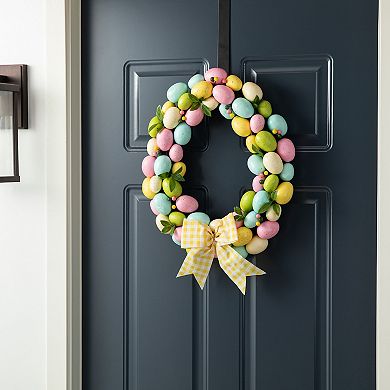 Glitzhome 18"D Handcrafted Easter Vibrant Plastic Egg Shaped Eggs Wreath