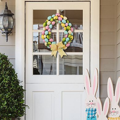 Glitzhome 18"D Handcrafted Easter Vibrant Plastic Egg Shaped Eggs Wreath