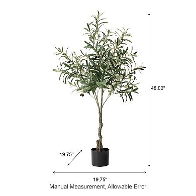 Glitzhome 4ft. Lifelike Faux Olive Tree in Pot