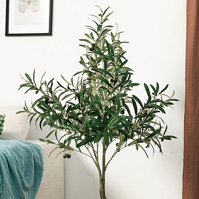 Glitzhome 4ft. Lifelike Faux Olive Tree in Pot