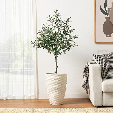 Glitzhome 4ft. Lifelike Faux Olive Tree in Pot