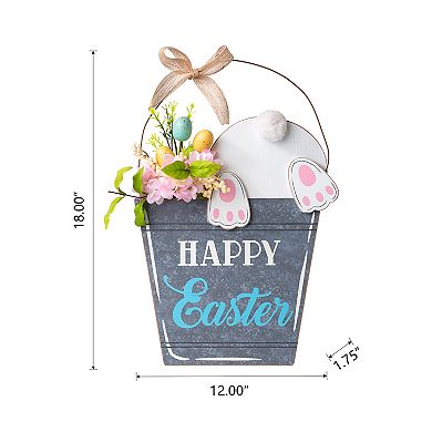 Glitzhome 18"H Housewarming Easter Wooden Bunny Eggs Door Hanger