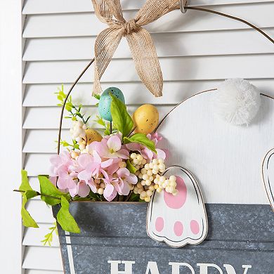 Glitzhome 18"H Housewarming Easter Wooden Bunny Eggs Door Hanger