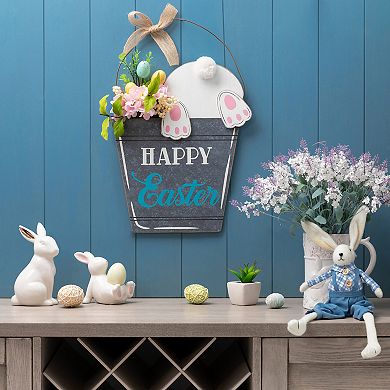 Glitzhome 18"H Housewarming Easter Wooden Bunny Eggs Door Hanger