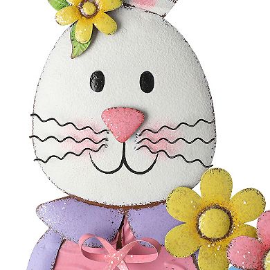 Glitzhome Set of 2 Hand-painted Metal Bunny Boy and Girl's Yard Stake