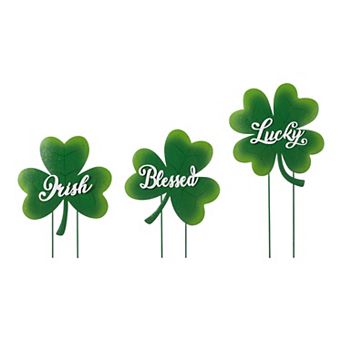 Glitzhome Set of 3 St. Patrick's Metal Shamrock Stackable Yard Stakes
