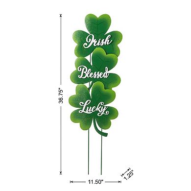 Glitzhome Set of 3 St. Patrick's Metal Shamrock Stackable Yard Stakes