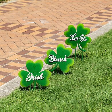 Glitzhome Set of 3 St. Patrick's Metal Shamrock Stackable Yard Stakes