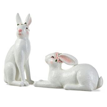 Glitzhome Set of Two 9.75"H Easter Table Decor, Resin Bunny Spring Table Decor