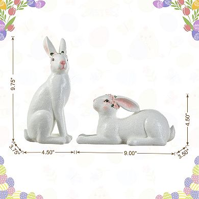 Glitzhome Set of Two 9.75"H Easter Table Decor, Resin Bunny Spring Table Decor