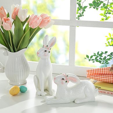Glitzhome Set of Two 9.75"H Easter Table Decor, Resin Bunny Spring Table Decor