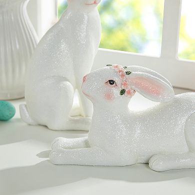 Glitzhome Set of Two 9.75"H Easter Table Decor, Resin Bunny Spring Table Decor