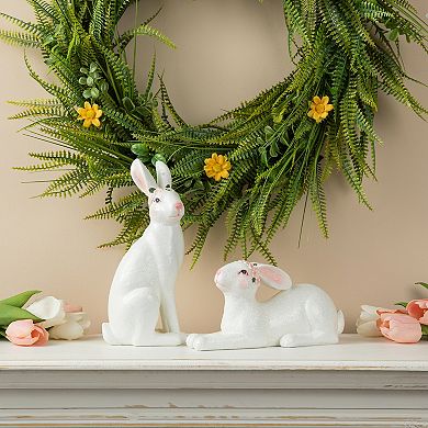 Glitzhome Set of Two 9.75"H Easter Table Decor, Resin Bunny Spring Table Decor