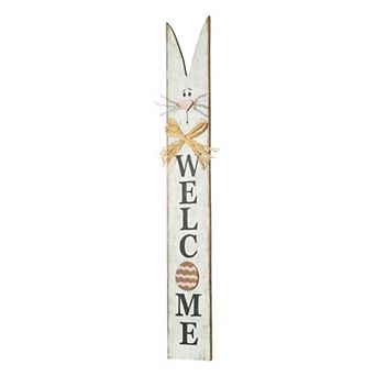 Glitzhome 42”H Wooden Easter Welcome Weathered Porch Sign with Bunny Ears