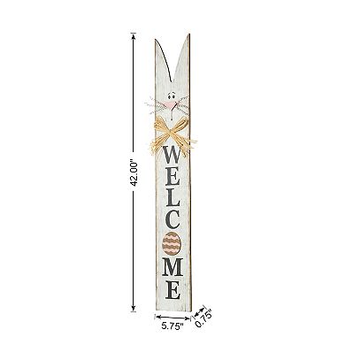 Glitzhome 42”H Wooden Easter Welcome Weathered Porch Sign with Bunny Ears