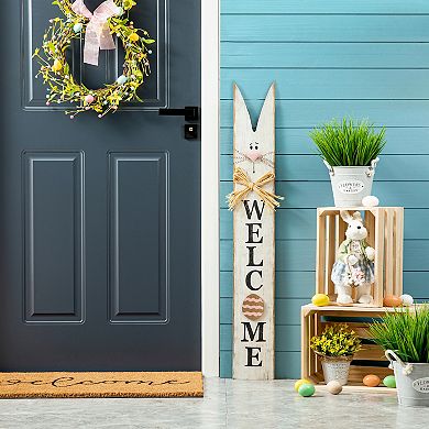 Glitzhome 42”H Wooden Easter Welcome Weathered Porch Sign with Bunny Ears