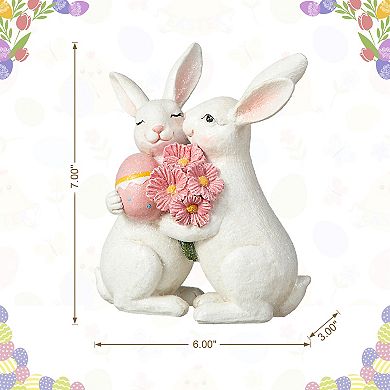 Glitzhome 7"H Easter Table Decor, Loving Bunny Resin Spring Table Decor