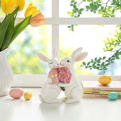 Glitzhome 7"H Easter Table Decor, Loving Bunny Resin Spring Table Decor