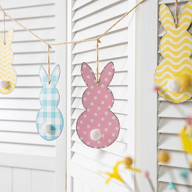 Glitzhome 6ft Easter Metal Shaped Bunny Garland with Rustic Accents