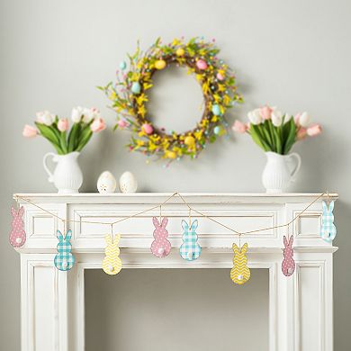Glitzhome 6ft Easter Metal Shaped Bunny Garland with Rustic Accents