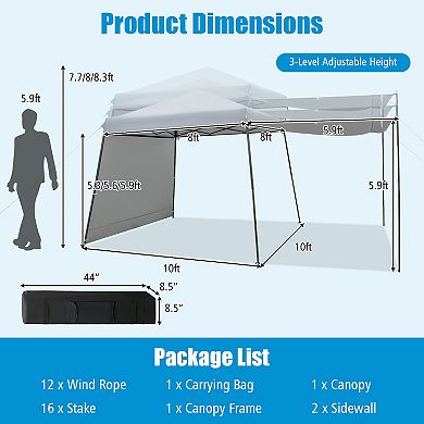10x10 Ft Pop Up Canopy Tent With Sidewalls and Awning