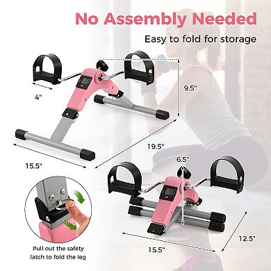 Under Desk Exercise Bike Pedal Exerciser with LCD Display for Legs and Arms Workout-Pink