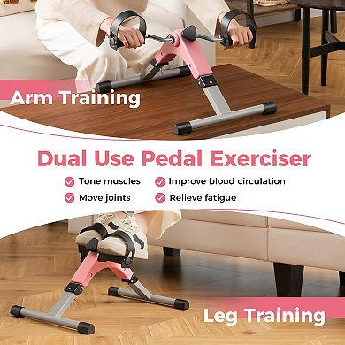 Under Desk Exercise Bike Pedal Exerciser with LCD Display for Legs and Arms Workout-Pink