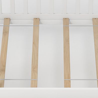 Twin House Bed with 2 Storage Drawers and Roof & Fence Rails-White