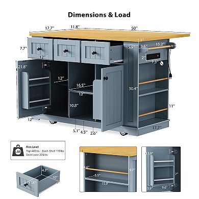 Merax 53inch Large Kitchen Island with Drop Leaf
