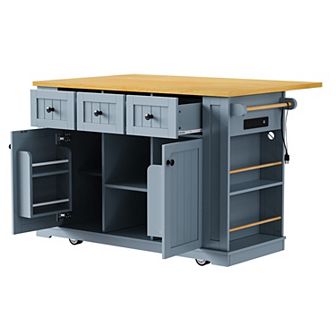 Merax 53inch Large Kitchen Island with Drop Leaf