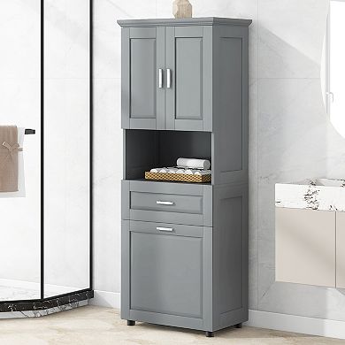 Merax Tall Bathroom Cabinet with Laundry Basket