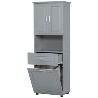 Merax Tall Bathroom Cabinet with Laundry Basket