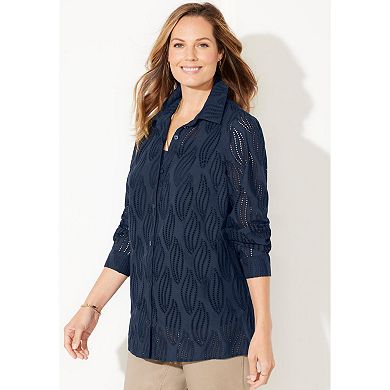 Catherines Women's Plus Size Eyelet Buttonfront Blouse