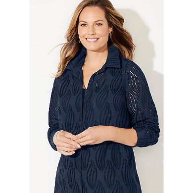 Catherines Women's Plus Size Eyelet Buttonfront Blouse