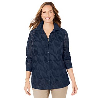 Catherines Women's Plus Size Eyelet Buttonfront Blouse