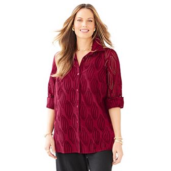 Catherines Women's Plus Size Eyelet Buttonfront Blouse