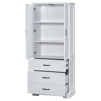 Merax Tall Bathroom Storage Cabinet, Cabinet with Two Doors and Drawers, White