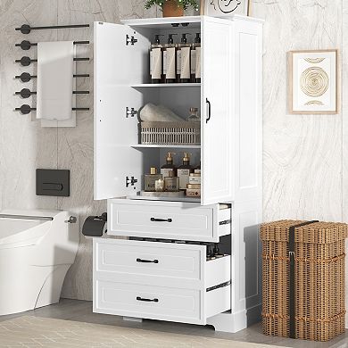 Merax Tall Bathroom Storage Cabinet, Cabinet with Two Doors and Drawers, White