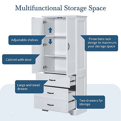 Merax Tall Bathroom Storage Cabinet, Cabinet with Two Doors and Drawers, White